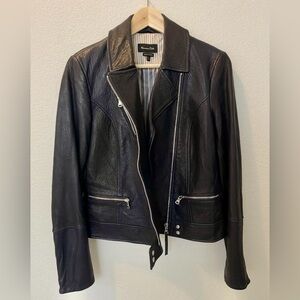 Women’s Massimo Dutti Navy Moto Leather Jacket